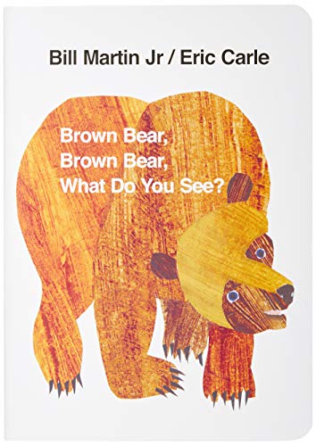 "Children's book cover featuring a brown bear with textured, wooden appearance and white text."