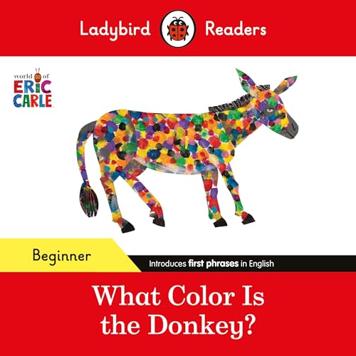 Colorful spotted donkey illustration from a Ladybird beginner reader book.
