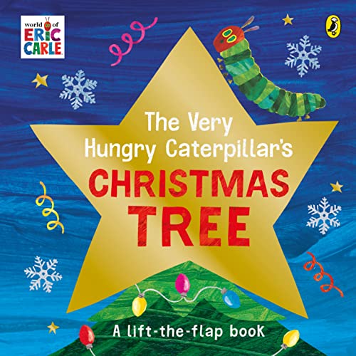 The Very Hungry Caterpillar's Christmas Tree" book cover with a yellow star.