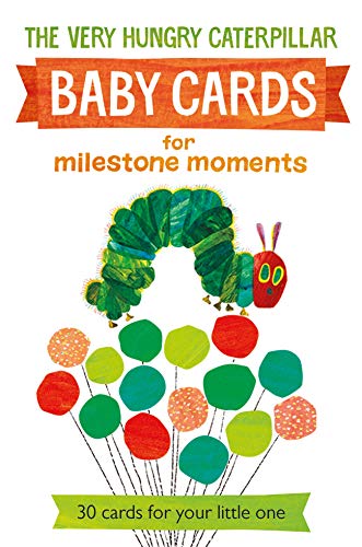 The Very Hungry Caterpillar" baby milestone cards with colorful illustrations.