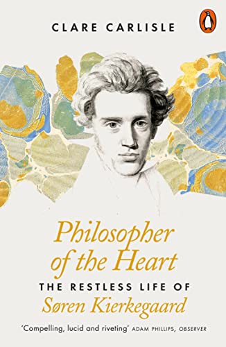 Book cover featuring a portrait of Søren Kierkegaard with abstract floral designs.
