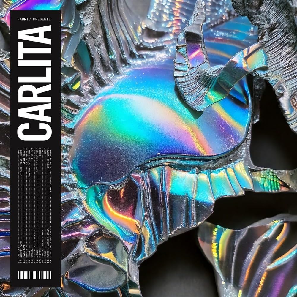 Iridescent, abstract album cover for Carlita with white text and barcode.