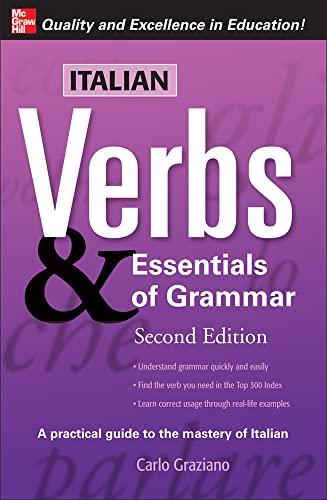 Purple textbook cover with white text: "Italian Verbs & Essentials of Grammar.