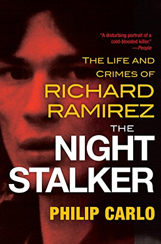 Book cover featuring a close-up, red-tinted portrait of Richard Ramirez with bold yellow text.