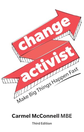 Book cover with red arrows and white text: “change activist”.