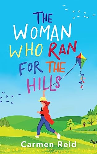 Book cover: woman running with a kite in a green landscape.