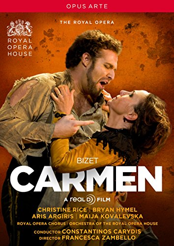Carmen" DVD cover featuring a dramatic embrace between two opera singers.