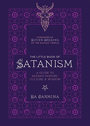 Purple book cover with a goat head and the title "The Little Book of Satanism.