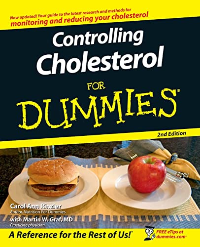 Book cover: "Controlling Cholesterol For Dummies" with food imagery.