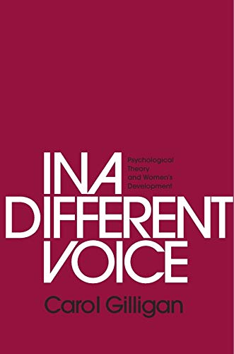 Book cover: "In a Different Voice" by Carol Gilligan, white text on red.