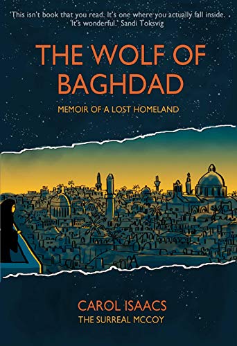 Book cover: “The Wolf of Baghdad” depicts a sketched Baghdad skyline.