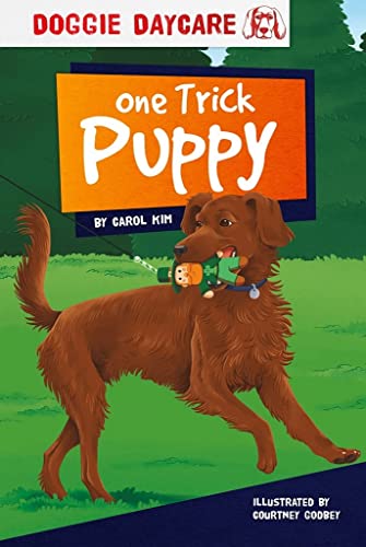 Book cover: "One Trick Puppy" featuring a brown dog with a toy.