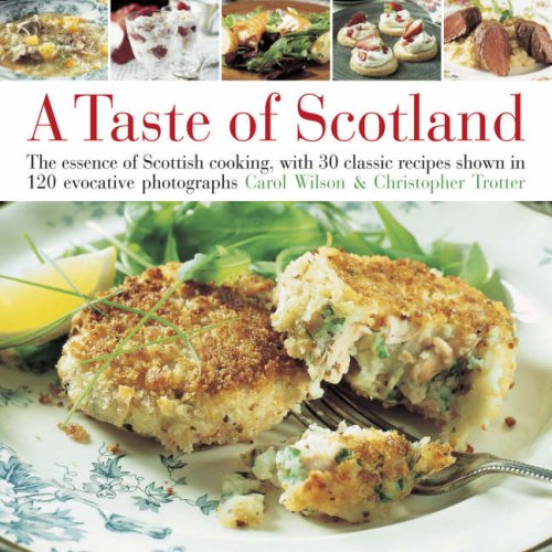 Cookbook cover featuring Scottish food, including fried fish and salad.