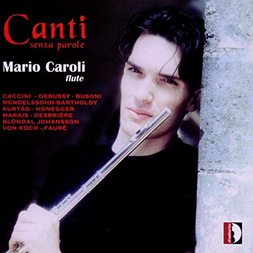 CD cover: flutist Mario Caroli with flute, black background, red text.