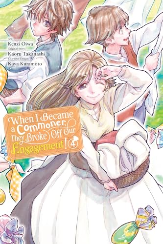 Manga cover with three young people and colorful floral decorations.