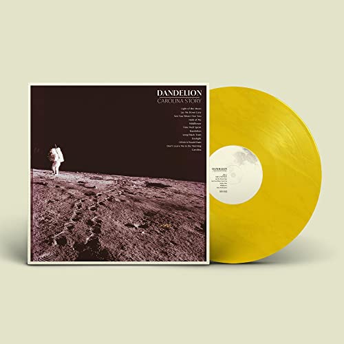 Yellow vinyl record with album cover featuring a figure on a dark landscape.