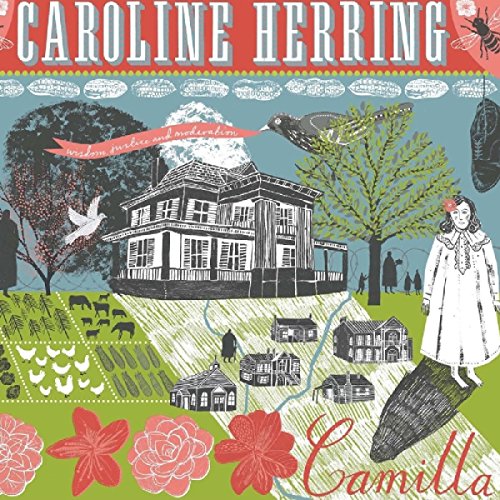 "Album cover art for 'Camilla' by Caroline Herring, featuring whimsical illustrations and bold typography."