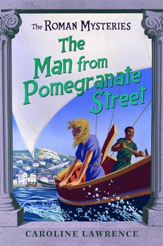 Book cover illustration of two people sailing a boat near a coastal town.