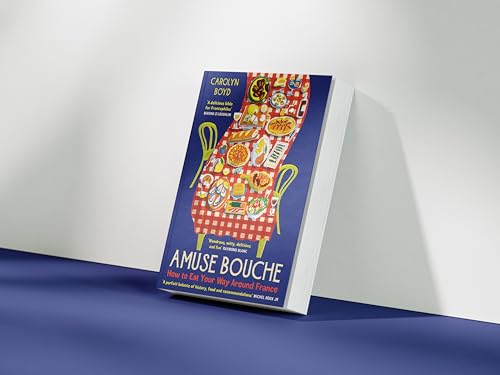 Book cover showing a red and white checkered tablecloth with food against blue background.