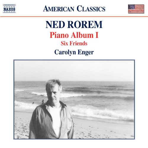 CD cover featuring Ned Rorem’s portrait on a beach, with text details.
