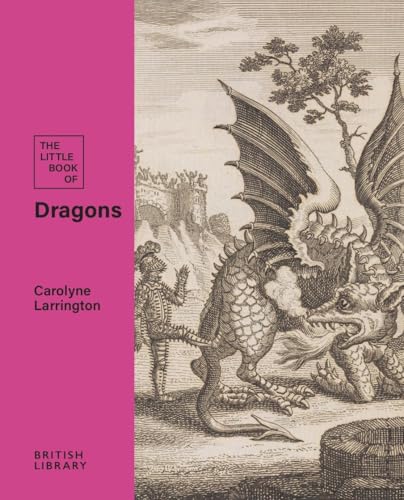 Book cover with a pink spine and an antique etching of a dragon and knight.