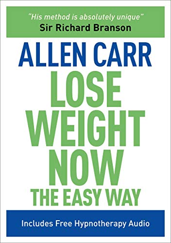 Book cover titled Allen Carr Lose Weight Now The Easy Way with green text.