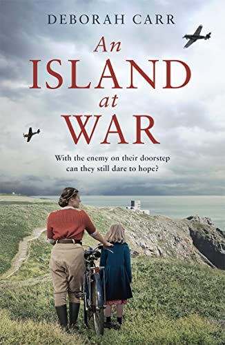 Book cover: woman and child with coastal landscape, wartime planes above.