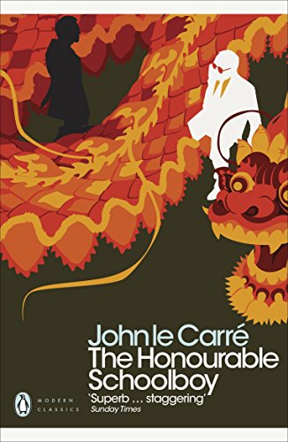 "Book cover of 'The Honourable Schoolboy' by John le Carré, featuring a dragon illustration."