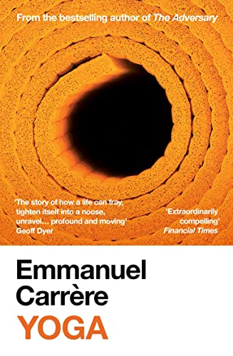 Book cover featuring a rolled-up orange yoga mat with text by Emmanuel Carrère.