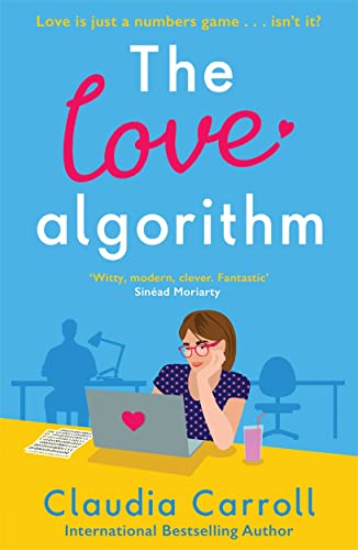 Book cover: woman with laptop, blue background, title “The Love Algorithm.”