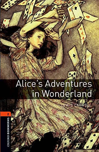Book cover of āAliceās Adventures in Wonderlandā with falling playing cards.