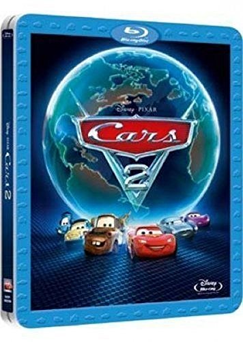 Cars 2 Blu-ray case featuring Lightning McQueen and Mater with a globe.