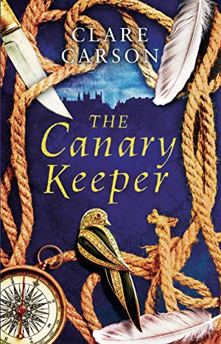 Book cover: "The Canary Keeper" with a bird, knife, and rope imagery.