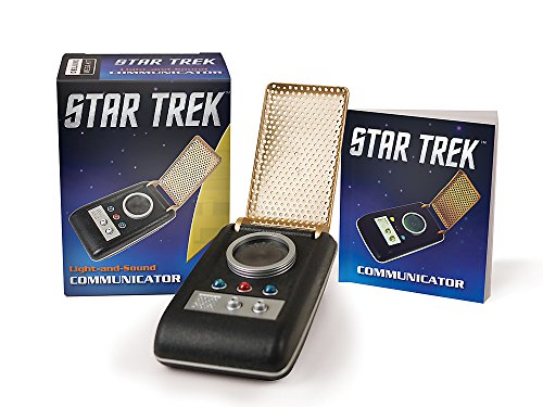 Black Star Trek communicator prop with open and closed views, in box.