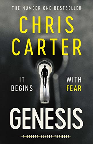 Book cover: dark image of a figure in a keyhole, title "Genesis.