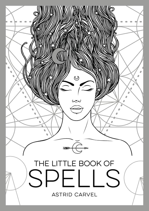 Book cover illustration of a woman with flowing hair, stars, and moon symbols.