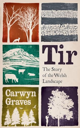 Book cover with Welsh landscape scenes: mountains, trees, stone wall, and animals.