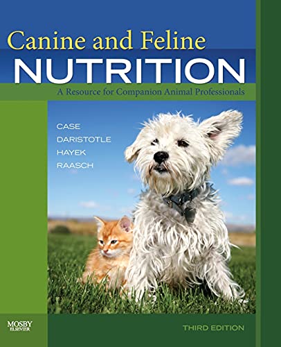 Textbook cover titled Canine and Feline Nutrition featuring a small dog and orange kitten.