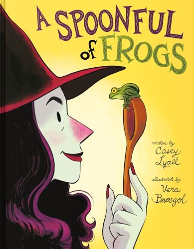 Book cover: girl with witch’s hat, a frog on a spoon.