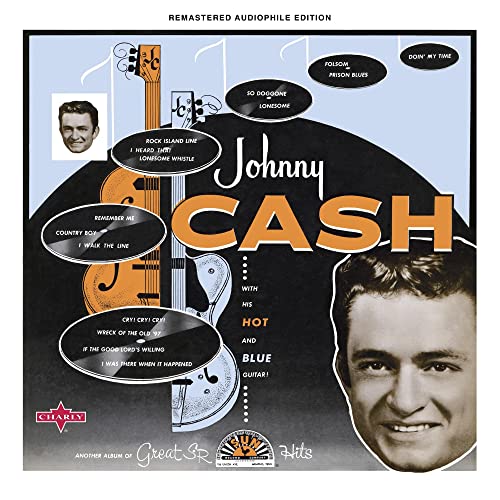 Johnny Cash album cover featuring portraits and guitar imagery on black background.