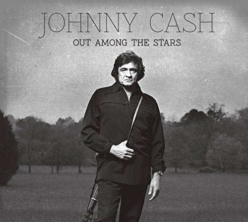 Johnny Cash album cover, black and white portrait in a field.