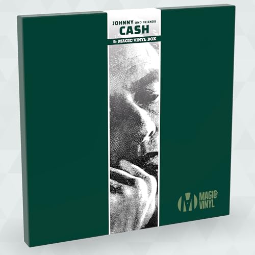 Dark green vinyl box set featuring a black and white portrait of Johnny Cash.