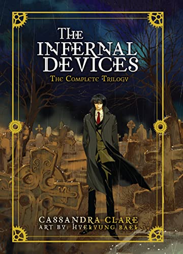 Cover of "The Infernal Devices" trilogy, featuring a man in a graveyard.