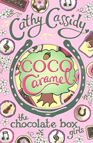 "Book cover with pink background, green and pink text, and illustrations of chocolates and flowers."