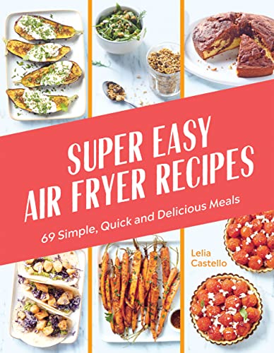 Cookbook cover featuring air fryer recipes with food images.