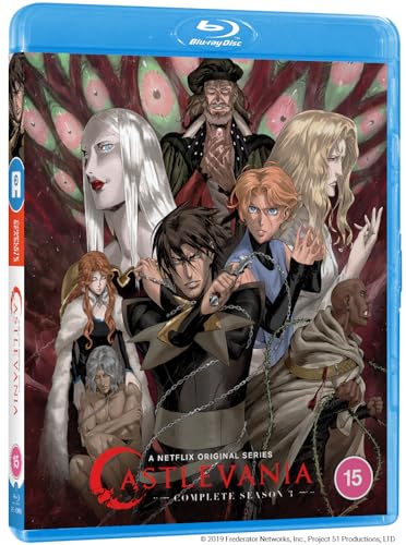 Castlevania Season 3 Blu-ray cover featuring anime characters in a group portrait.