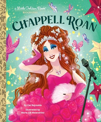 Chappell Roan illustrated as a fairytale princess with butterflies and a microphone.