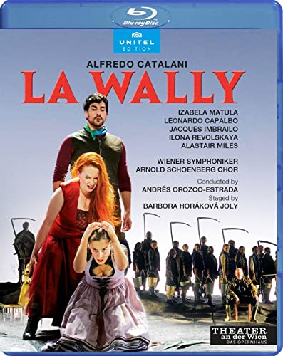 Blu-ray cover for "La Wally" opera featuring performers in costume.