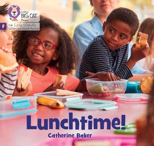 Children eating lunch with book cover reading "Lunchtime! : Foundations for Phonics".