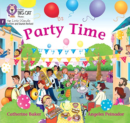 Book cover: "Party Time" depicts a colorful outdoor birthday celebration.